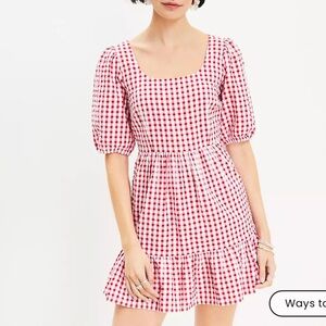 NWT LOFT Red Gingham Tieback Dress